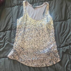 Express Shimmering Silver Sequin Tank Top